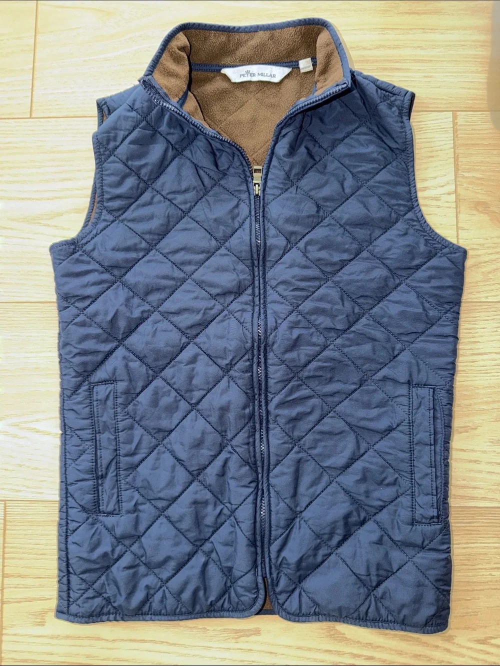 Peter Millar Youth/ Kids Quilted Slate Blue Vest with Brown Lining